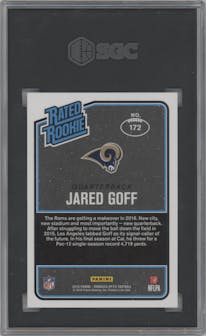 Jared Goff from the 2016 Panini Donruss Optic set graded by SGC and given an overall grade of 10.