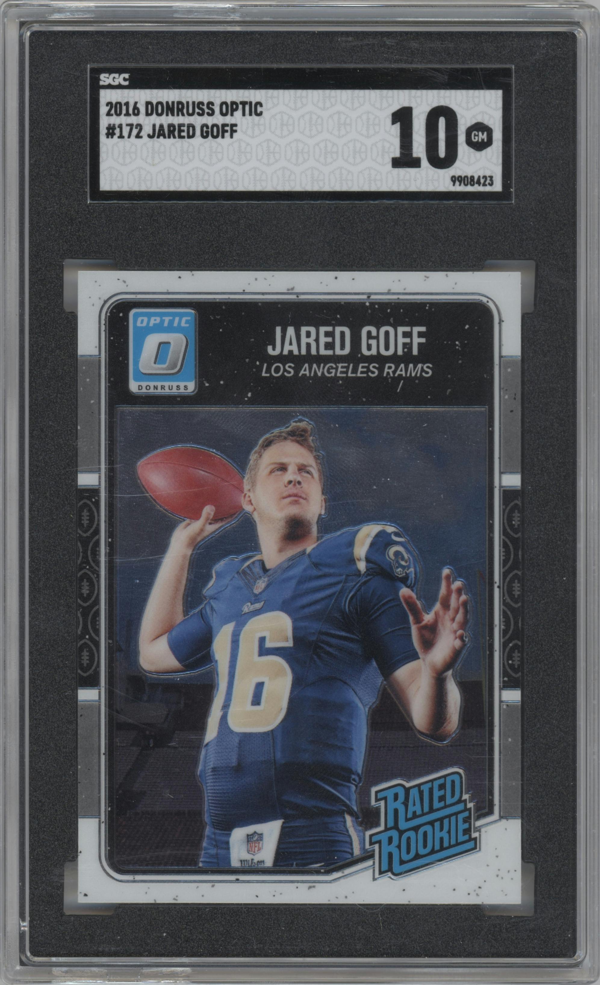 Jared Goff from the 2016 Panini Donruss Optic set graded by SGC and given an overall grade of 10.