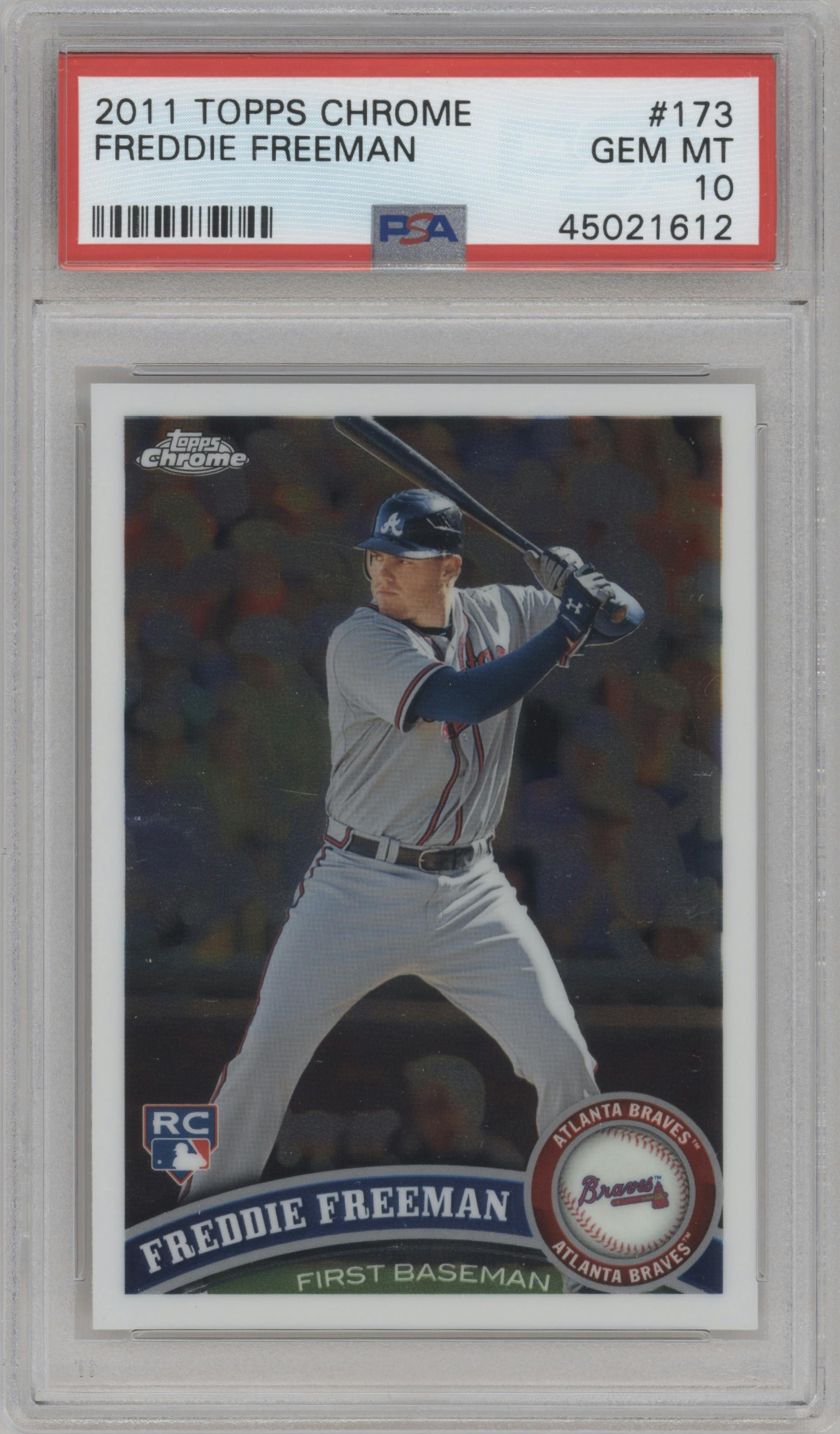 Freddie Freeman from the 2011 Topps Chrome set graded by PSA and given an overall grade of 10.