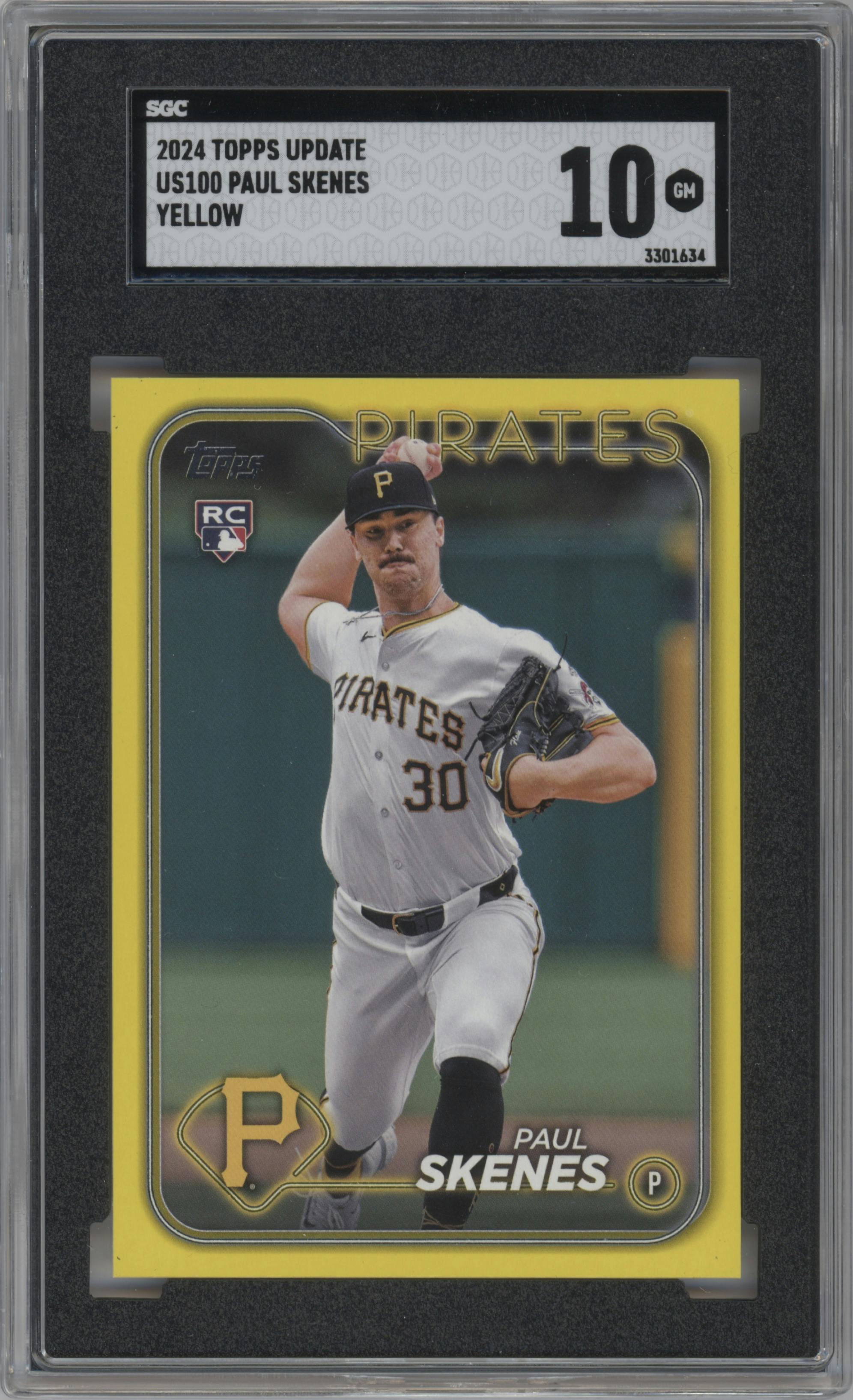 Paul Skenes from the 2024 Topps Update set featuring a Yellow  parallel graded by SGC and given an overall grade of 10.