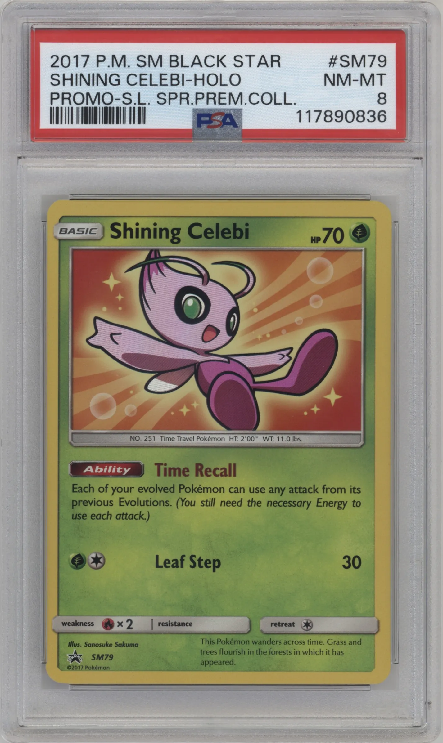 2017 Pokemon S&M Shining Celebi Shining Legends Super Premium Collection #SM79 PSA 8