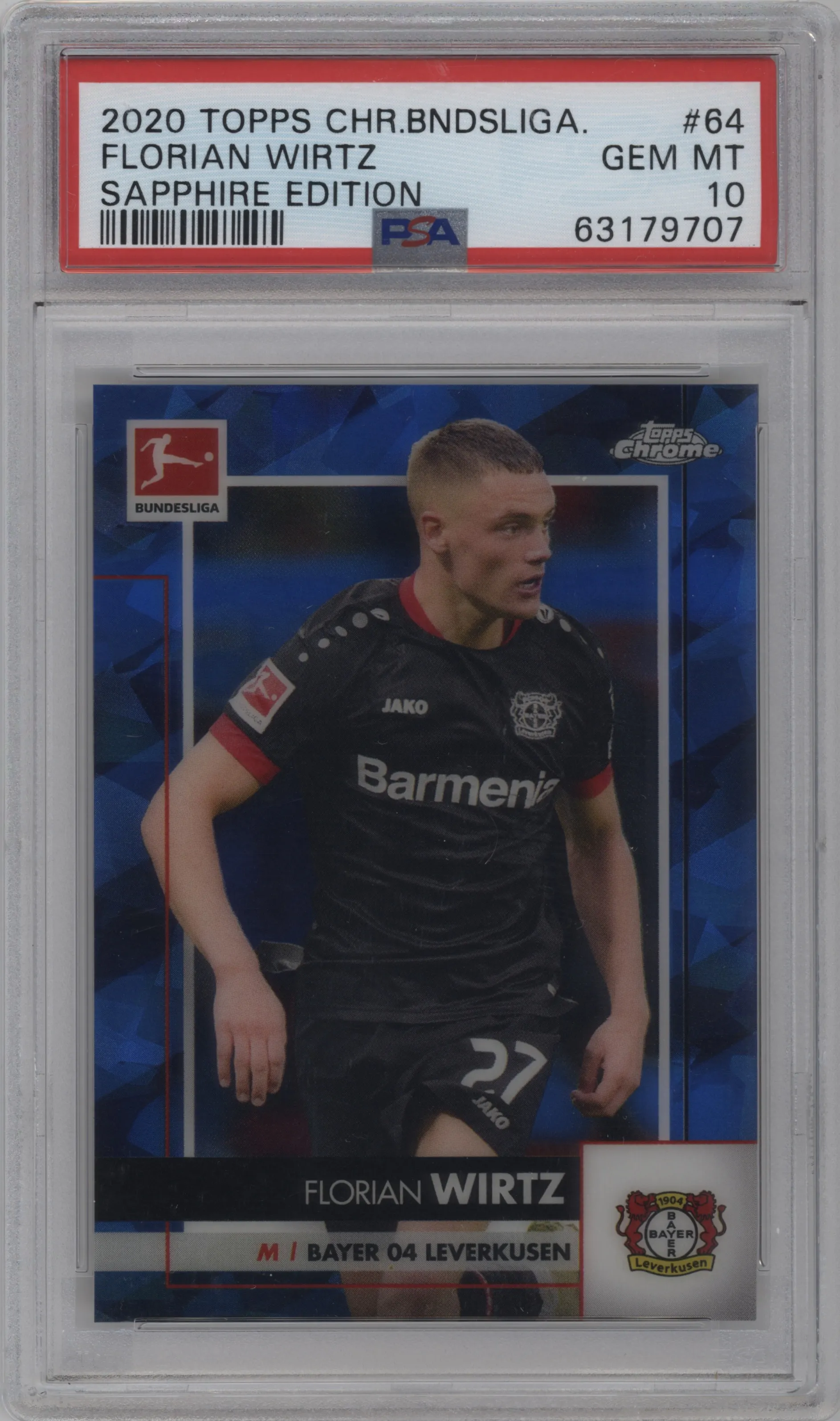 2020 Topps Chrome Sapphire Edition Bundesliga Florian Wirtz PSA 10