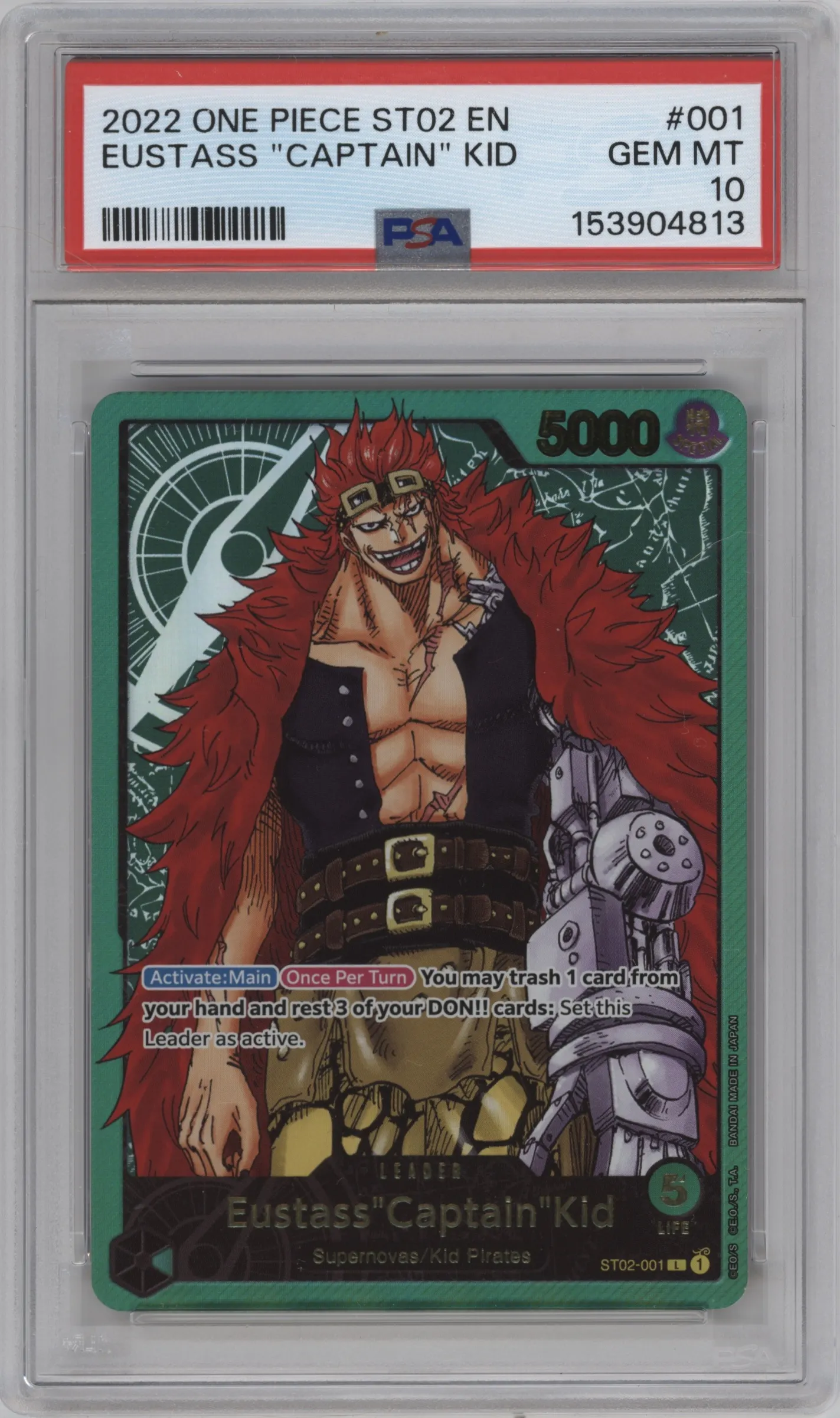2022 One Piece Worst Generation Eustass"Captain"Kid L #ST02-001 L PSA 10