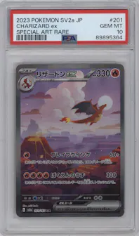 Charizard ex from the 2023 Pokemon SV JPN set graded by PSA and given an overall grade of 10.