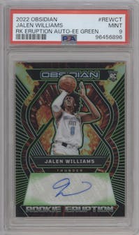 Jalen Williams from the 2022-23 Panini Obsidian set featuring a Electric Etch Green parallel graded by PSA and given an overall grade of 9.