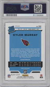 Kyler Murray from the 2019 Panini Donruss Optic set featuring a Blue parallel graded by PSA and given an overall grade of 9.