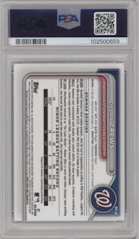 Dylan Crews from the 2024 Bowman Sapphire Edition set featuring a Green parallel graded by PSA and given an overall grade of 10.
