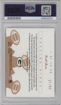 Brett Favre from the 2004 Ultra set featuring a Gold parallel graded by PSA and given an overall grade of 8.