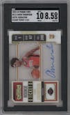 Amen Thompson from the 2023-24 Panini Contenders set featuring a Clear Ticket parallel graded by SGC and given an overall grade of 8.5.