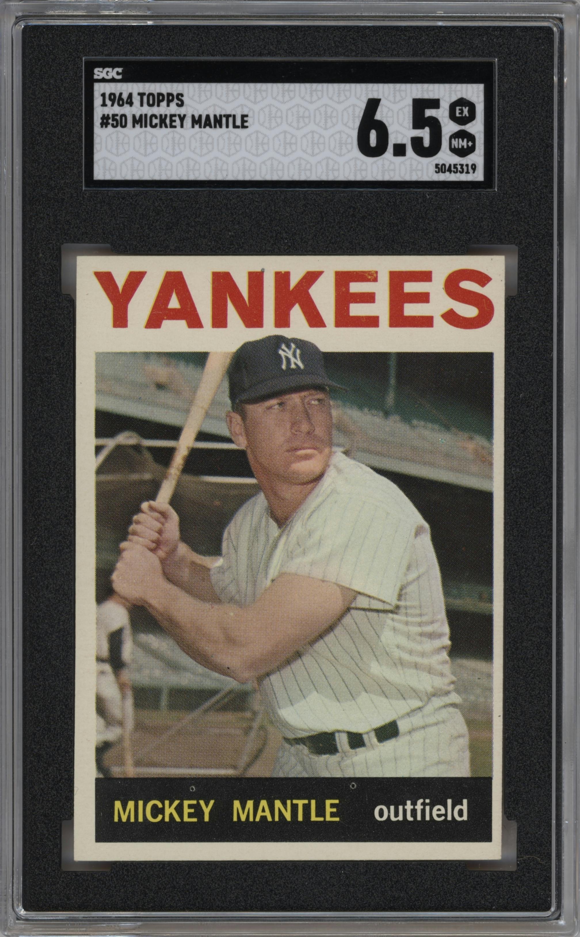 Mickey Mantle from the 1964 Topps set graded by SGC and given an overall grade of 6.5.
