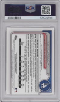 Thayron Liranzo from the 2024 Bowman Chrome set featuring a Purple Refractor parallel graded by PSA and given an overall grade of 10.