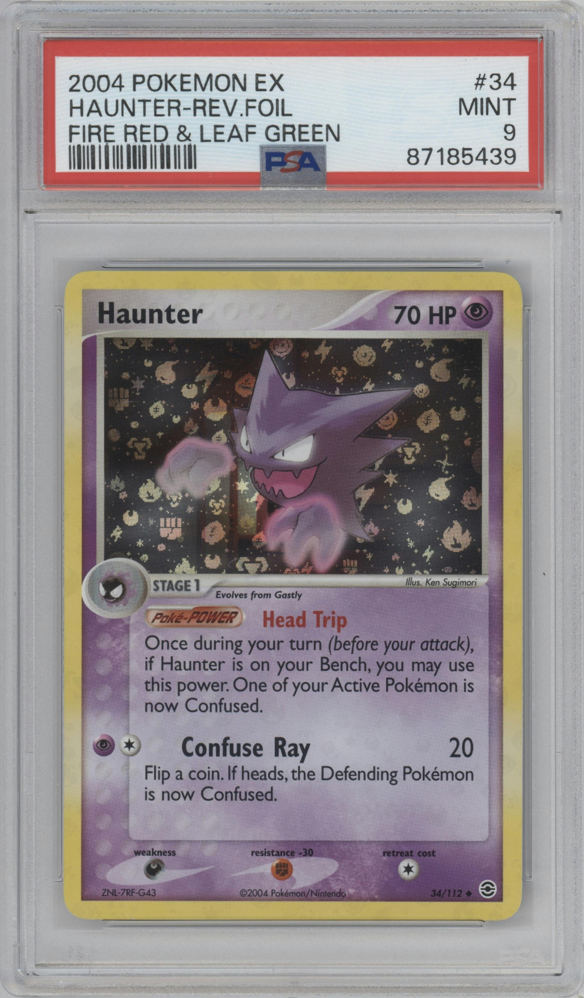 Haunter from the 2004 Pokemon EX set graded by PSA and given an overall grade of 9.