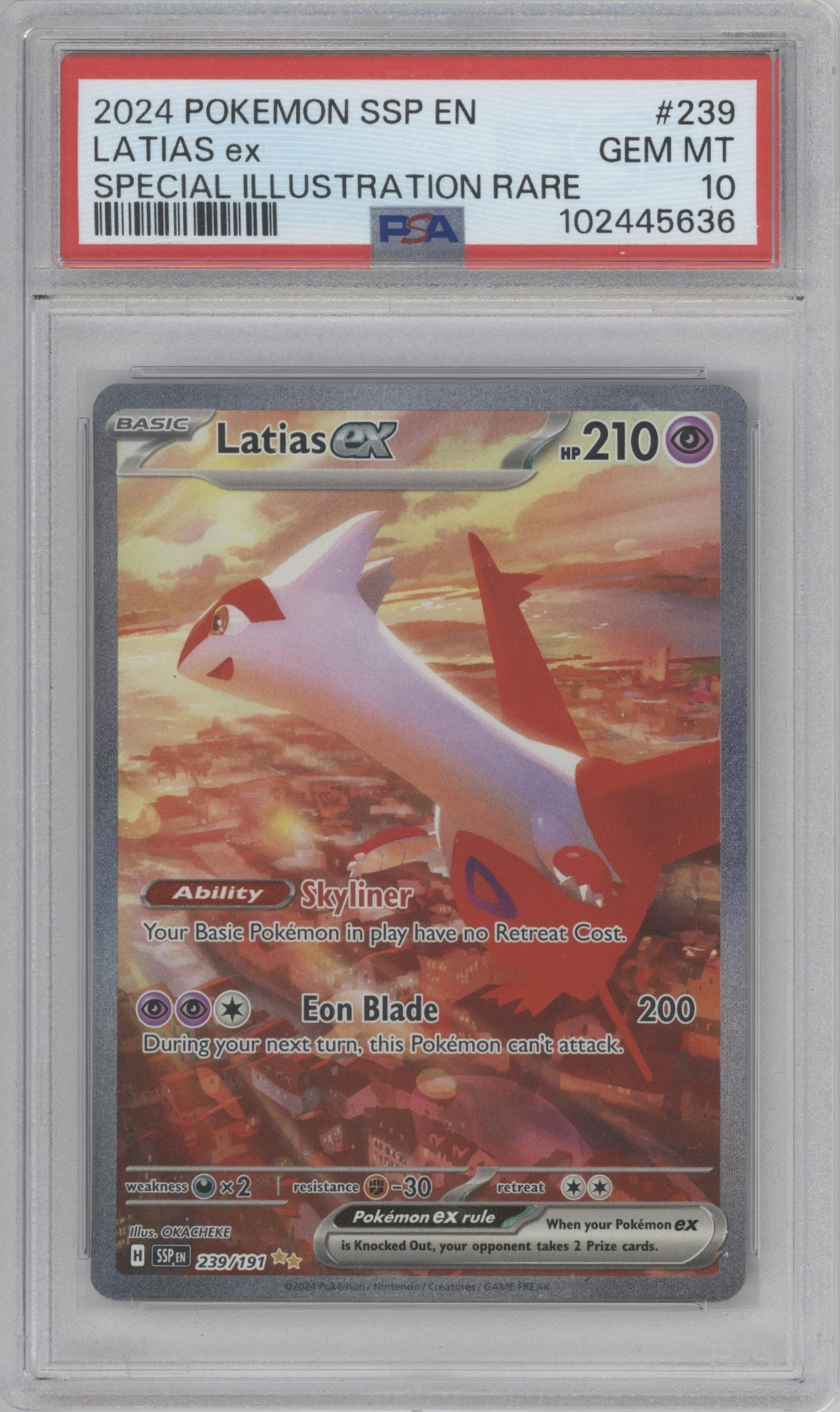 Latias ex from the 2024 Pokemon SV set graded by PSA and given an overall grade of 10.