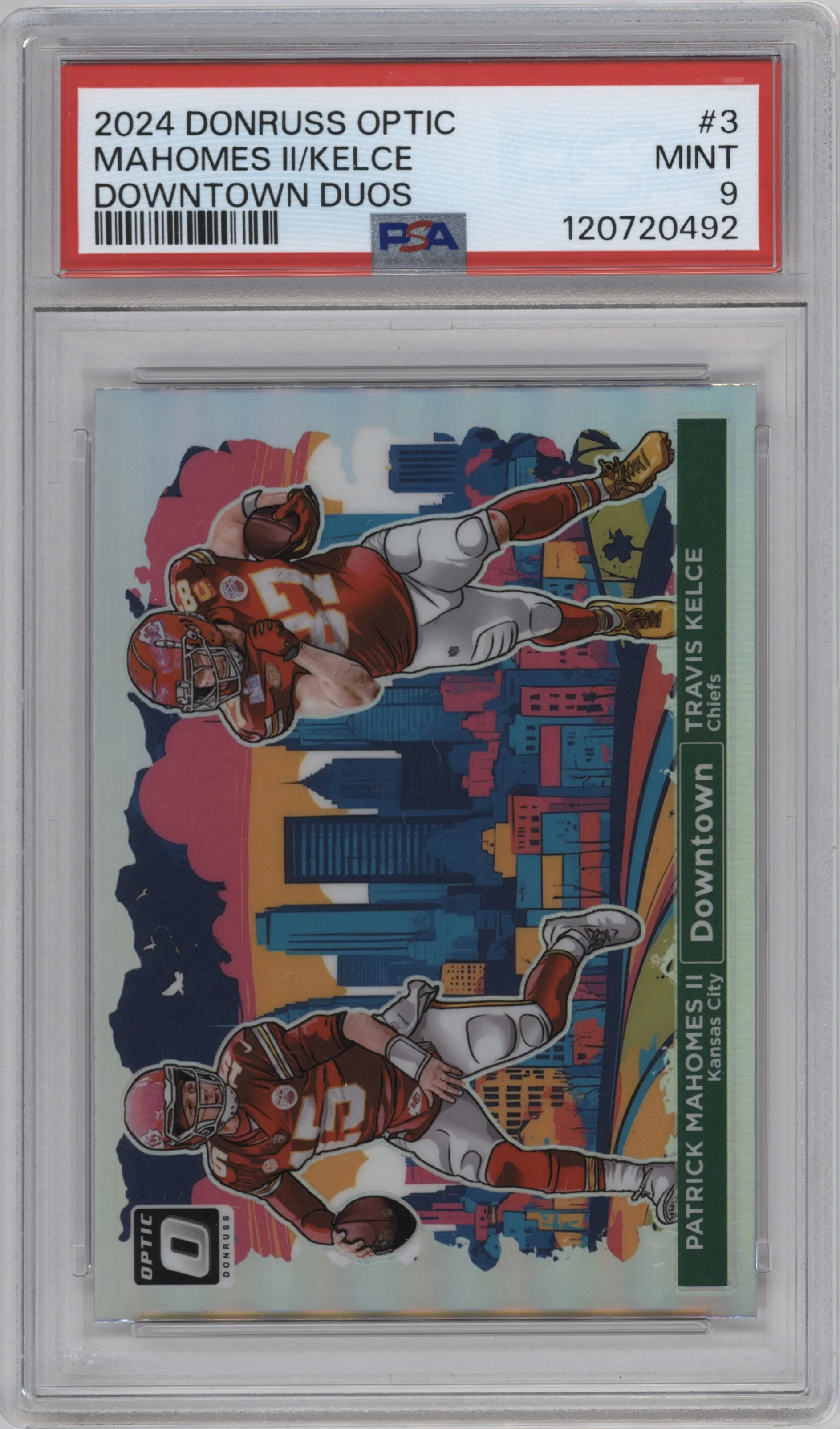 2024 Donruss Optic Downtown Duos Patrick Mahomes II/Travis Kelce #3 PSA 9