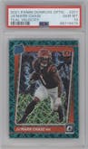 Ja'Marr Chase from the 2021 Panini Donruss Optic set featuring a Teal Velocity parallel graded by PSA and given an overall grade of 10.