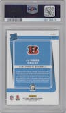 Ja'Marr Chase from the 2021 Panini Donruss Optic set featuring a Teal Velocity parallel graded by PSA and given an overall grade of 10.