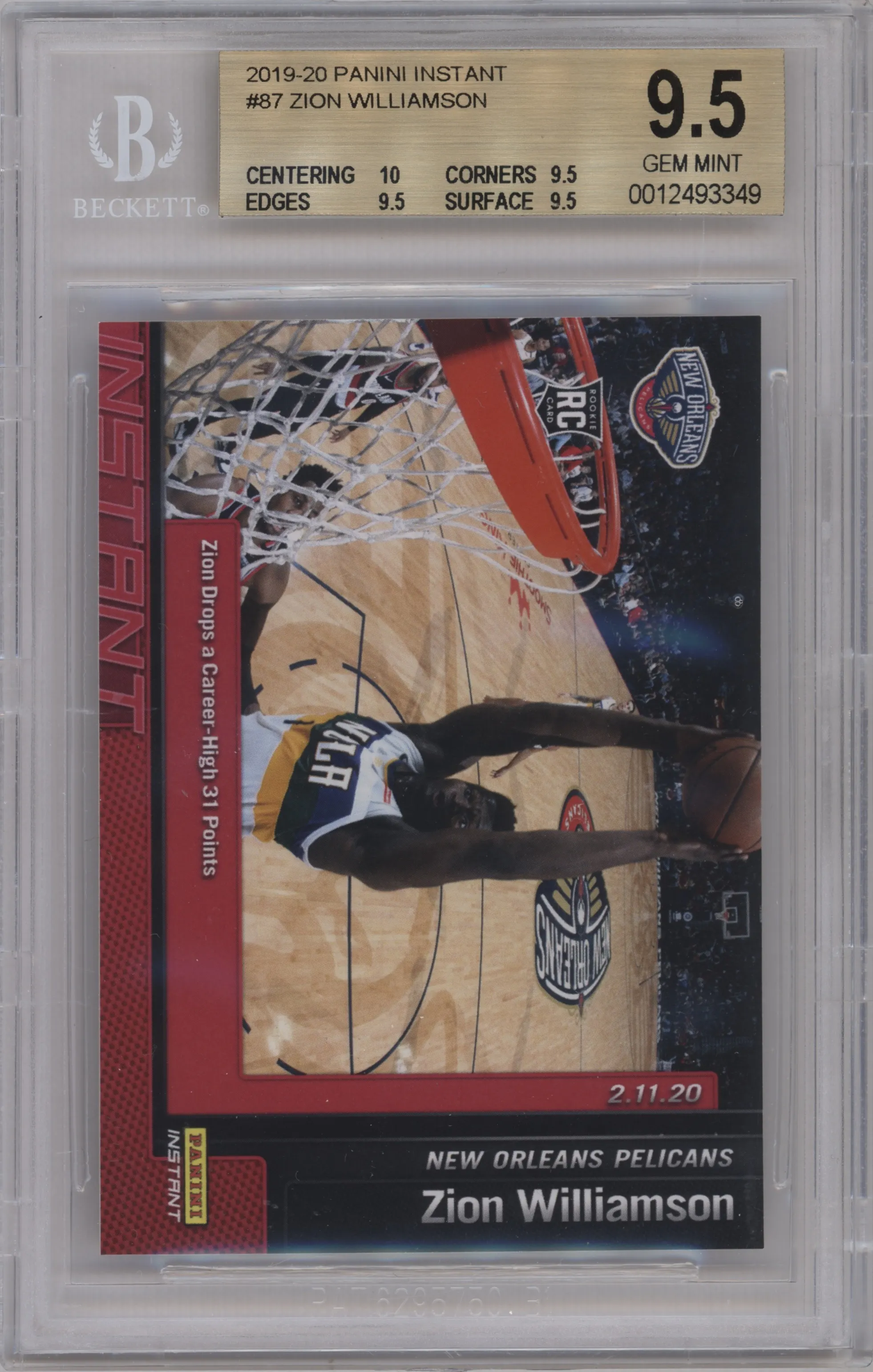 2019 Panini Instant Zion Williamson BGS 9.5