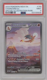 Charizard ex from the 2023 Pokemon SV set graded by PSA and given an overall grade of 9.