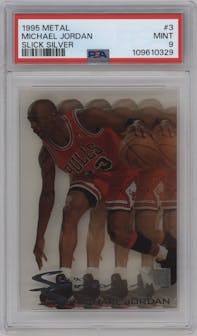 Michael Jordan from the 1995-96 Fleer Metal set graded by PSA and given an overall grade of 9.