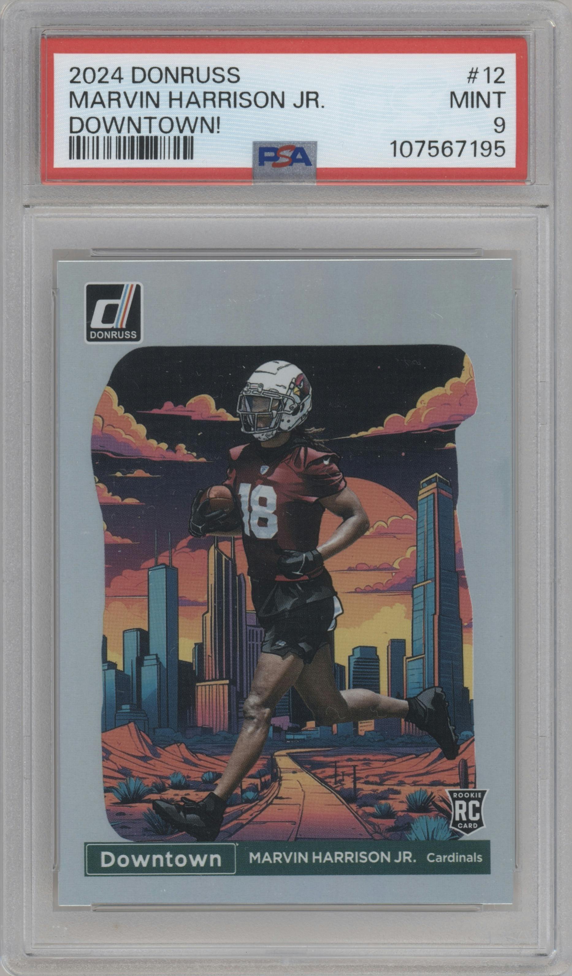 Marvin Harrison Jr. from the 2024 Donruss set graded by PSA and given an overall grade of 9.