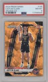 Caitlin Clark from the 2024 Panini Prizm WNBA set featuring a Orange Ice Prizm parallel graded by PSA and given an overall grade of 8.