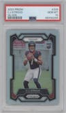 C.J. Stroud from the 2023 Panini Prizm set featuring a Silver Prizm parallel graded by PSA and given an overall grade of 10.