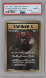 Giovanni's Scheme from the 2017 Pokemon XY JPN set featuring a Team Rocket special case parallel graded by PSA and given an overall grade of 10.