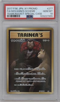Giovanni's Scheme from the 2017 Pokemon XY JPN set featuring a Team Rocket special case parallel graded by PSA and given an overall grade of 10.