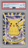 Pikachu from the 1999 Topps Pokemon TV set graded by PSA and given an overall grade of 8.