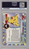 Pikachu from the 1999 Topps Pokemon TV set graded by PSA and given an overall grade of 8.