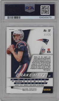 Drake Maye from the 2024 Panini Prizm set featuring a Mojo Prizm parallel graded by PSA and given an overall grade of 9.
