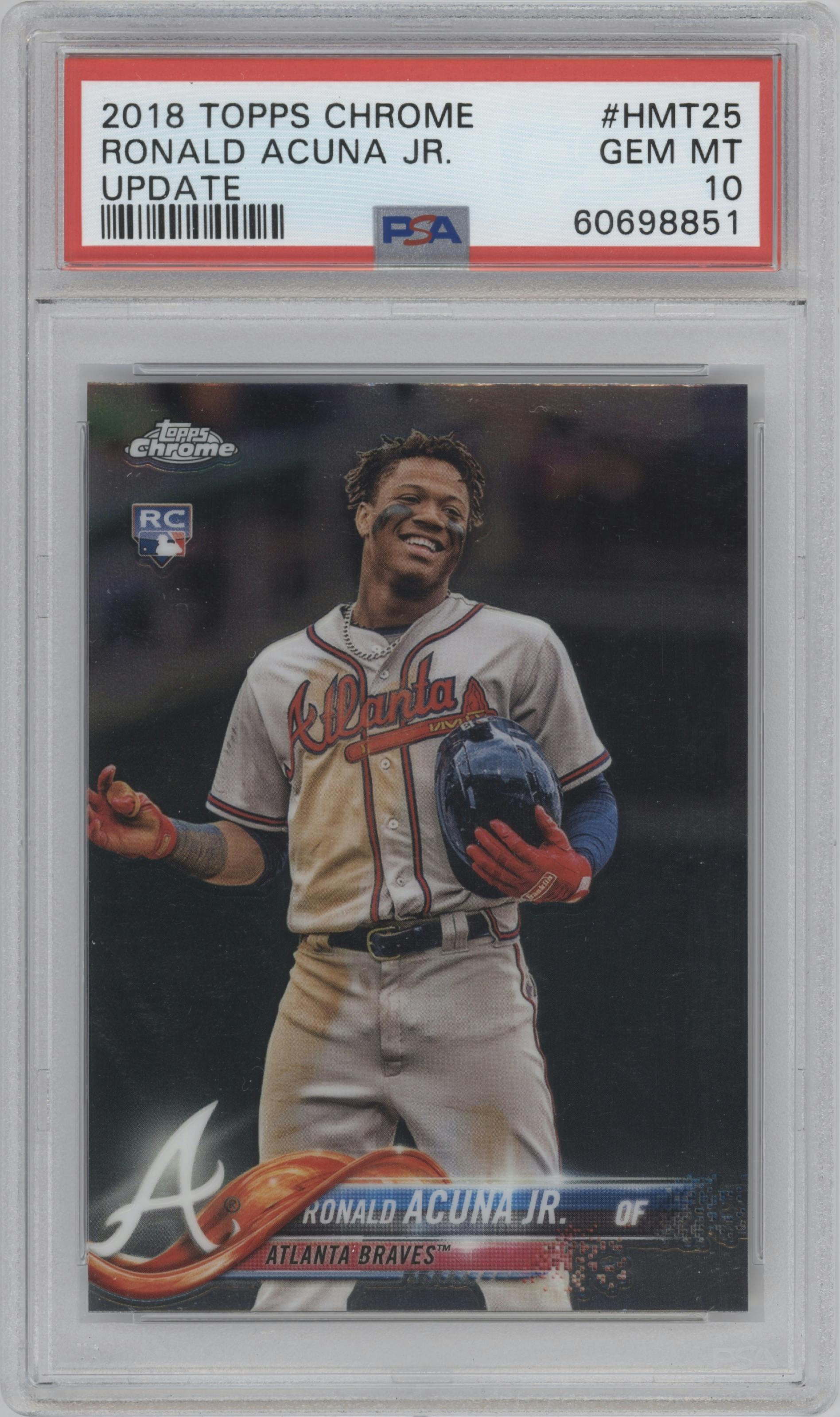 Ronald Acuna Jr. from the 2018 Topps Chrome Update  set graded by PSA and given an overall grade of 10.
