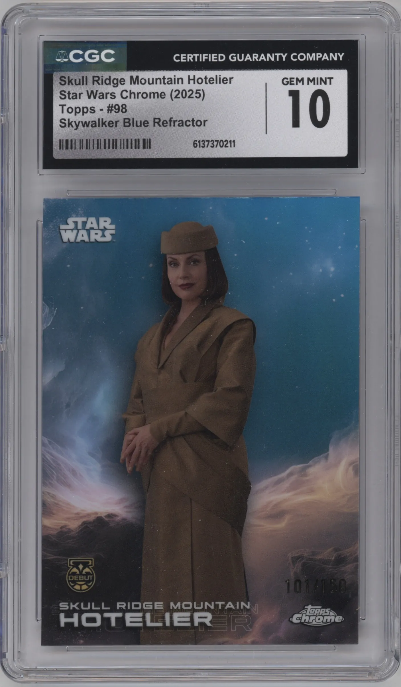 2025 Topps Chrome Star Wars Skull Ridge Mountain Hotelier Skywalker Blue CGC 10