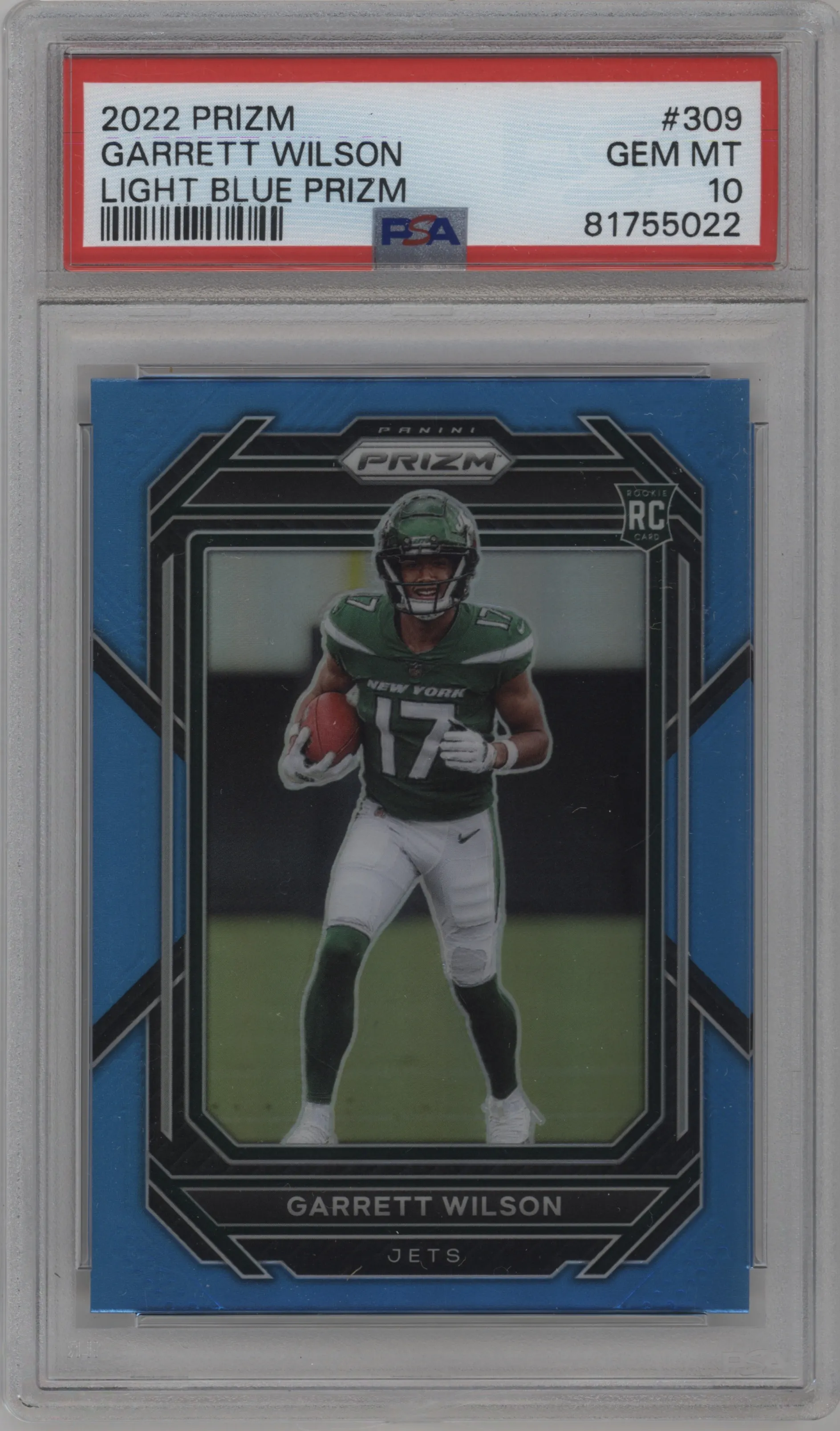 2022 Panini Prizm Garrett Wilson Light Blue Prizm #309 PSA 10