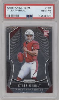 Kyler Murray from the 2019 Panini Prizm set graded by PSA and given an overall grade of 10.