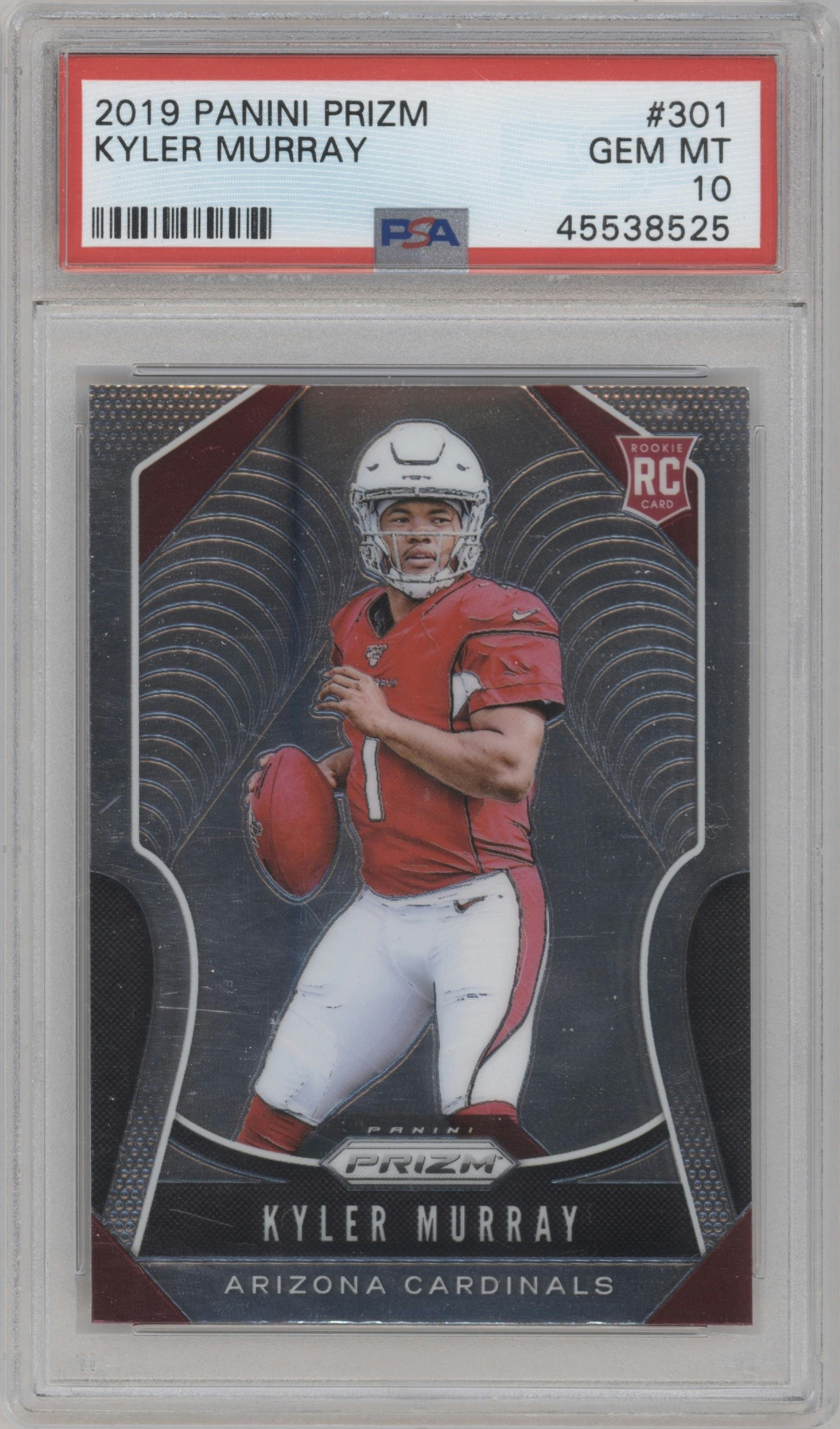 Kyler Murray from the 2019 Panini Prizm set graded by PSA and given an overall grade of 10.