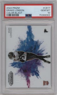 Drake London from the 2022 Panini Prizm set graded by PSA and given an overall grade of 10.