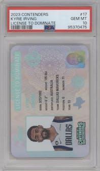 Kyrie Irving from the 2023-24 Panini Contenders set graded by PSA and given an overall grade of 10.
