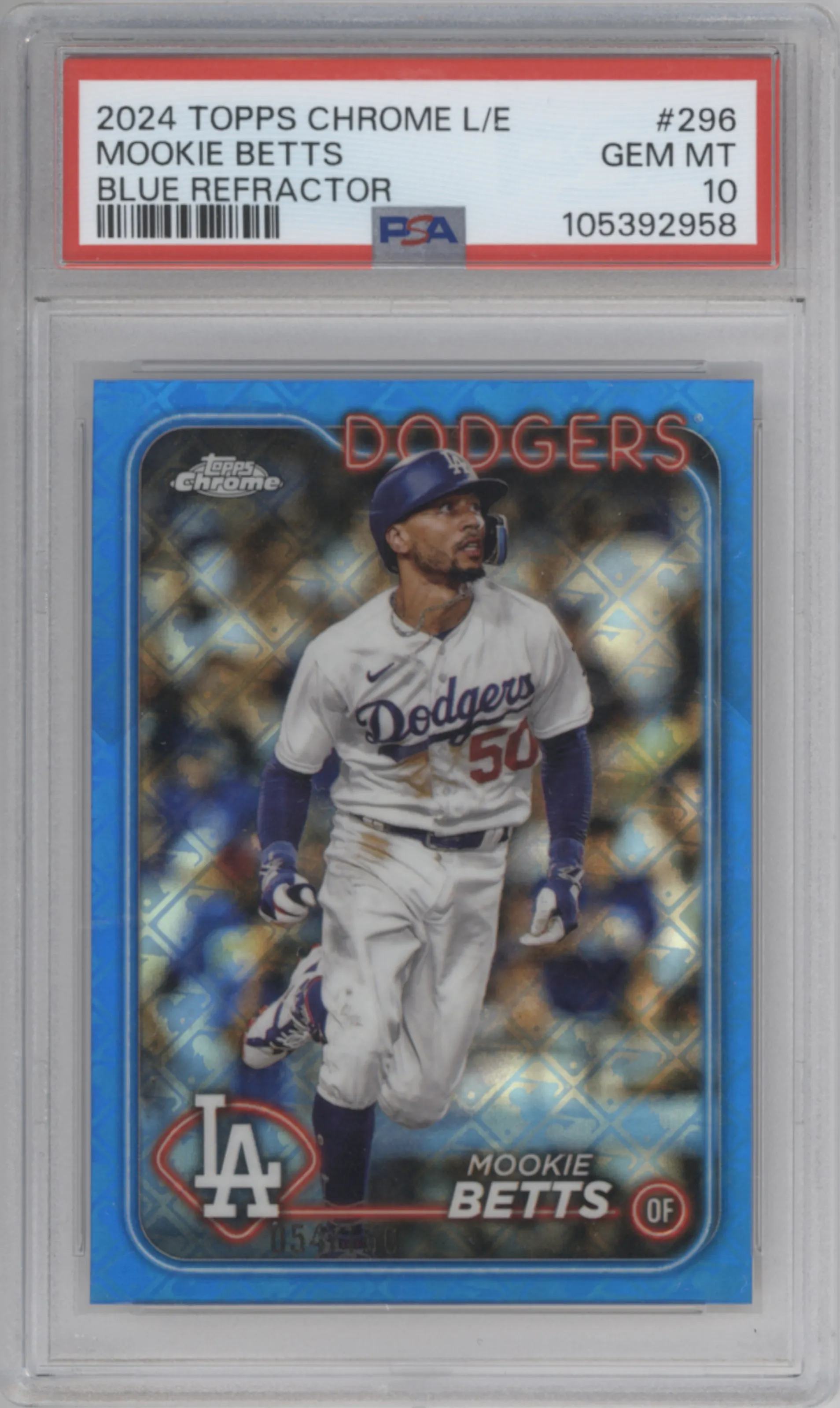 2024 Topps Chrome Logofractor Mookie Betts Blue MLB Refractor #296 PSA 10