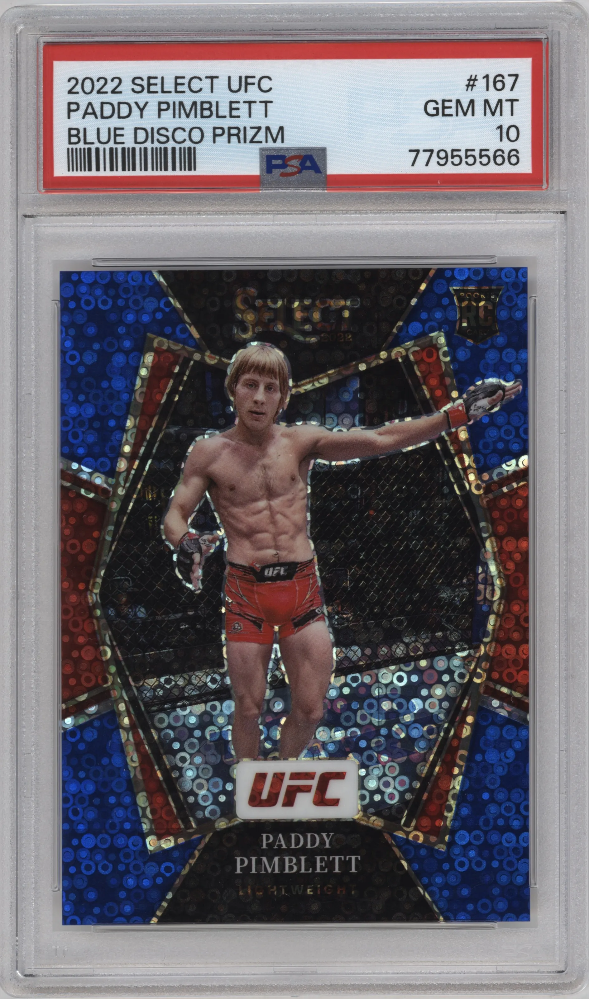 2022 Panini Select UFC Pre.Lvl. Paddy Pimblett Disco Blue PSA 10