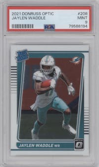 Jaylen Waddle from the 2021 Panini Donruss Optic set graded by PSA and given an overall grade of 9.