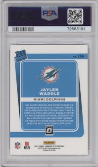 Jaylen Waddle from the 2021 Panini Donruss Optic set graded by PSA and given an overall grade of 9.