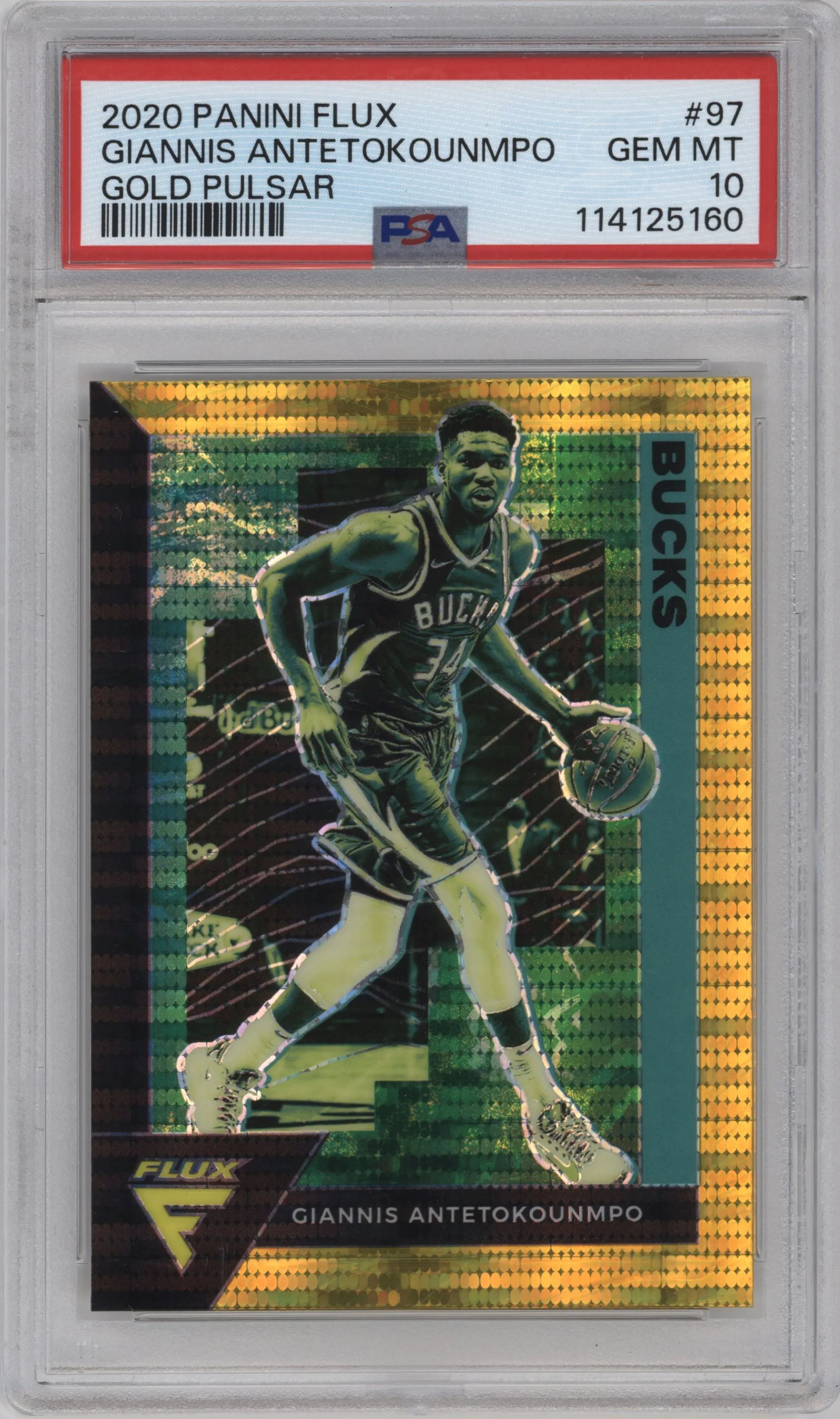 2020 Panini Flux Giannis Antetokounmpo Gold Pulsar PSA 10