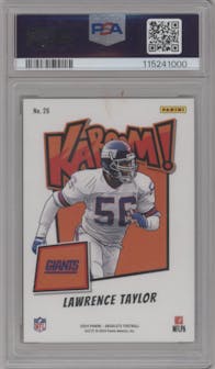 Lawrence Taylor from the 2024 Panini Absolute set featuring a Gold parallel graded by PSA and given an overall grade of 9.