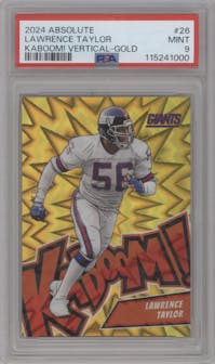 Lawrence Taylor from the 2024 Panini Absolute set featuring a Gold parallel graded by PSA and given an overall grade of 9.