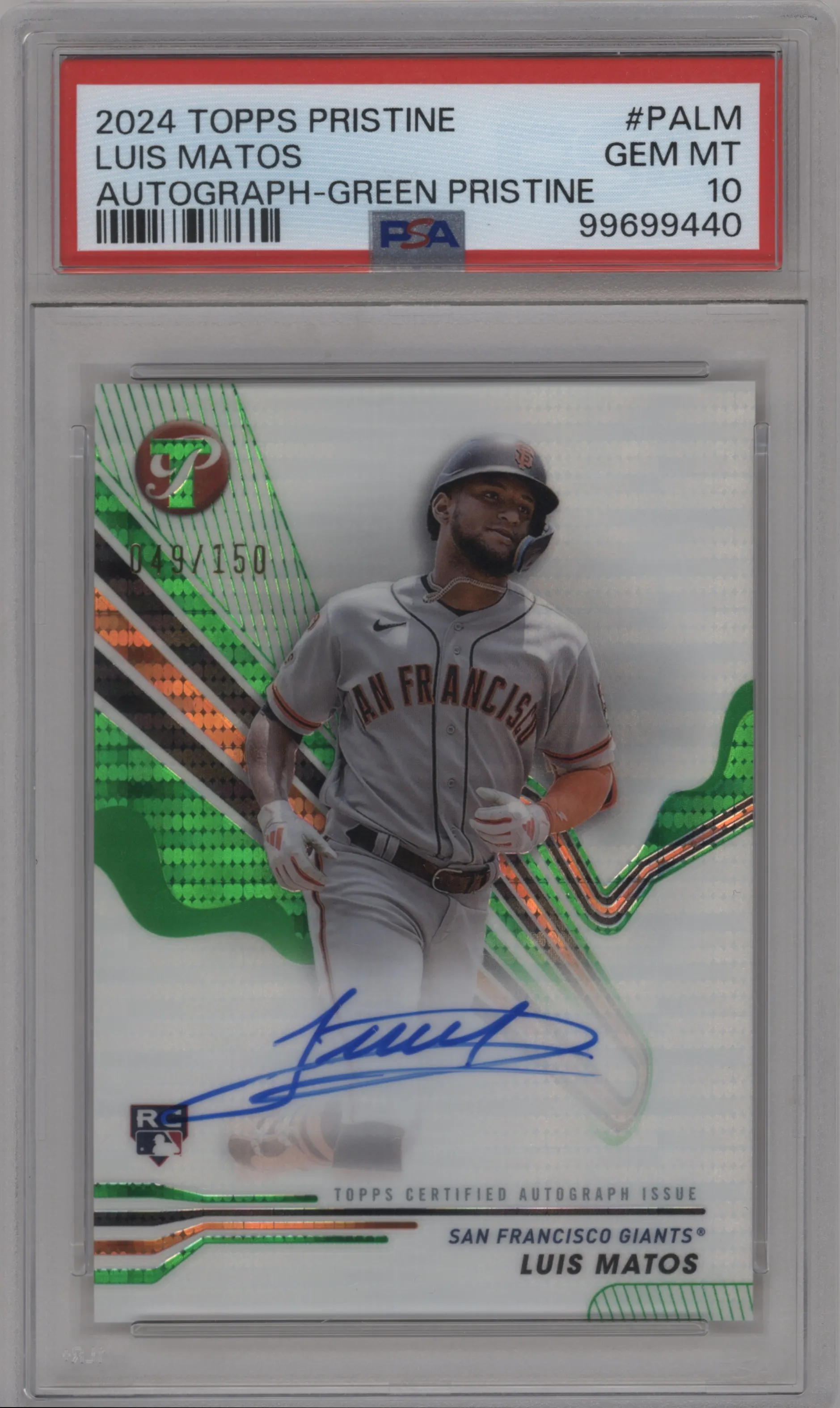 2024 Topps Pristine Auto Luis Matos Green Pristine Refractor PSA 10