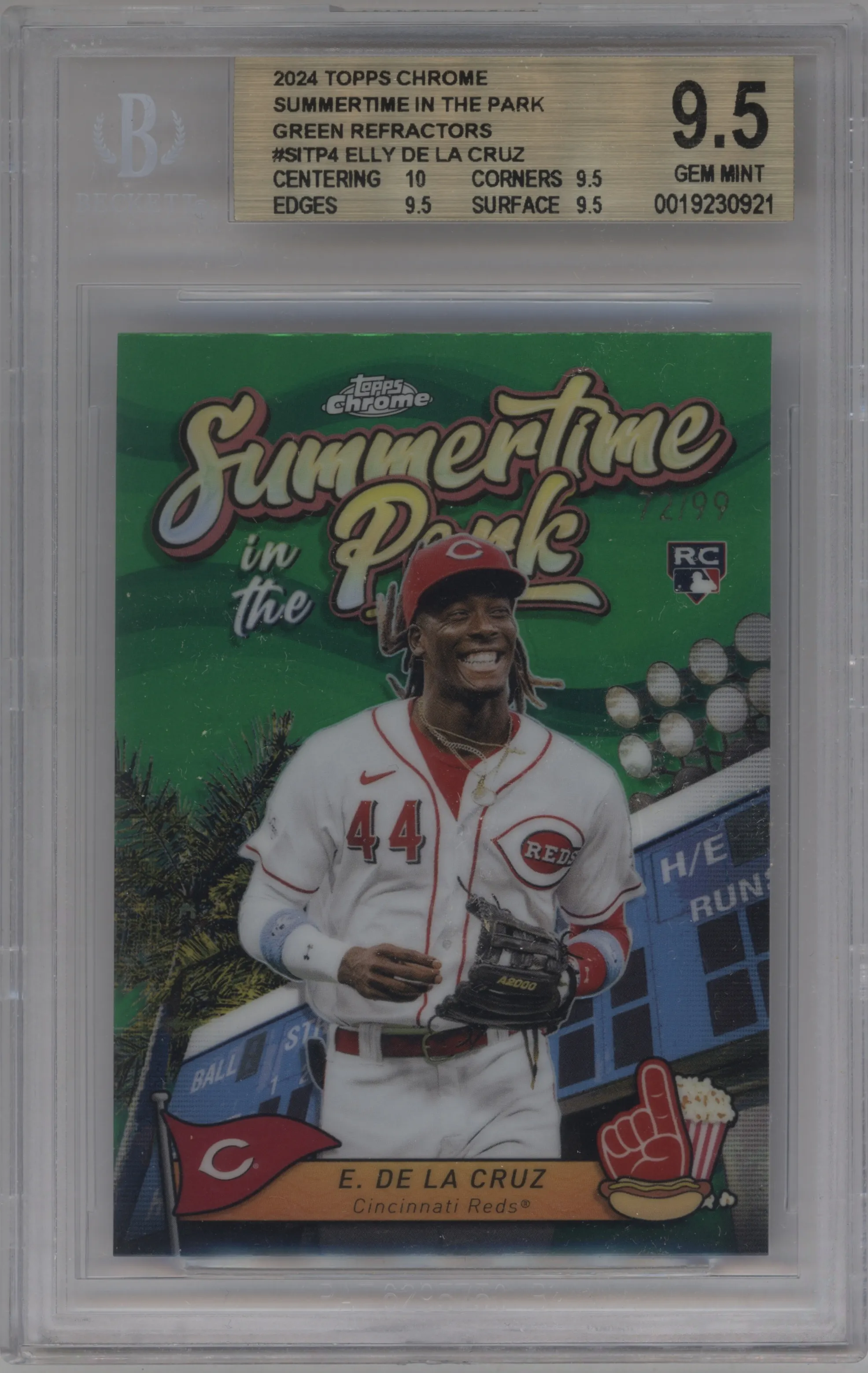 2024 Topps Chrome Summertime/Park Elly De La Cruz Green Refractor BGS 9.5