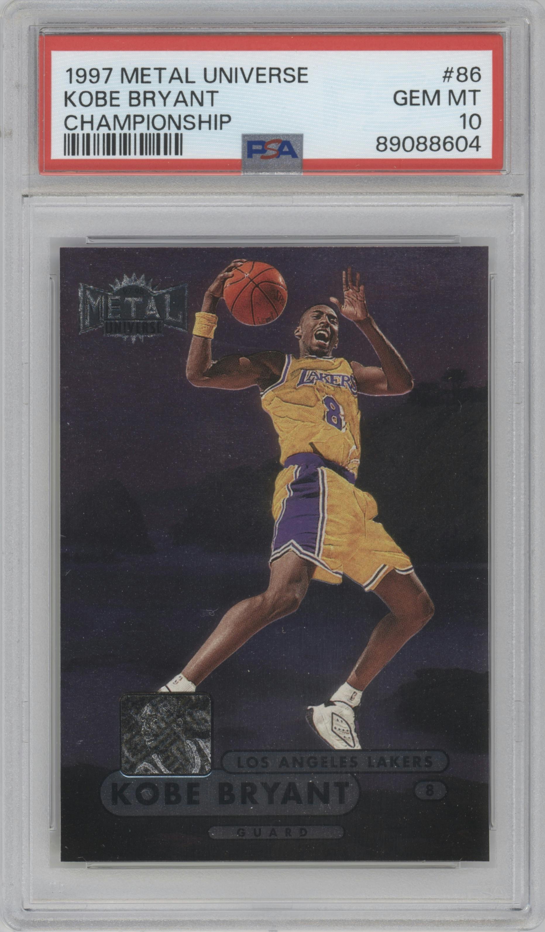 Kobe Bryant from the 1997-98 Metal Universe Championship set graded by PSA and given an overall grade of 10.