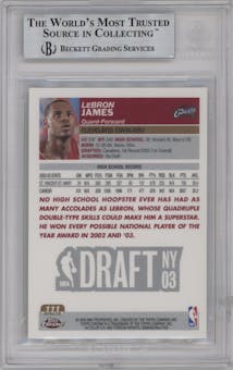 LeBron James from the 2003-04 Topps Chrome set featuring a Refractor parallel graded by Beckett and given an overall grade of 9.