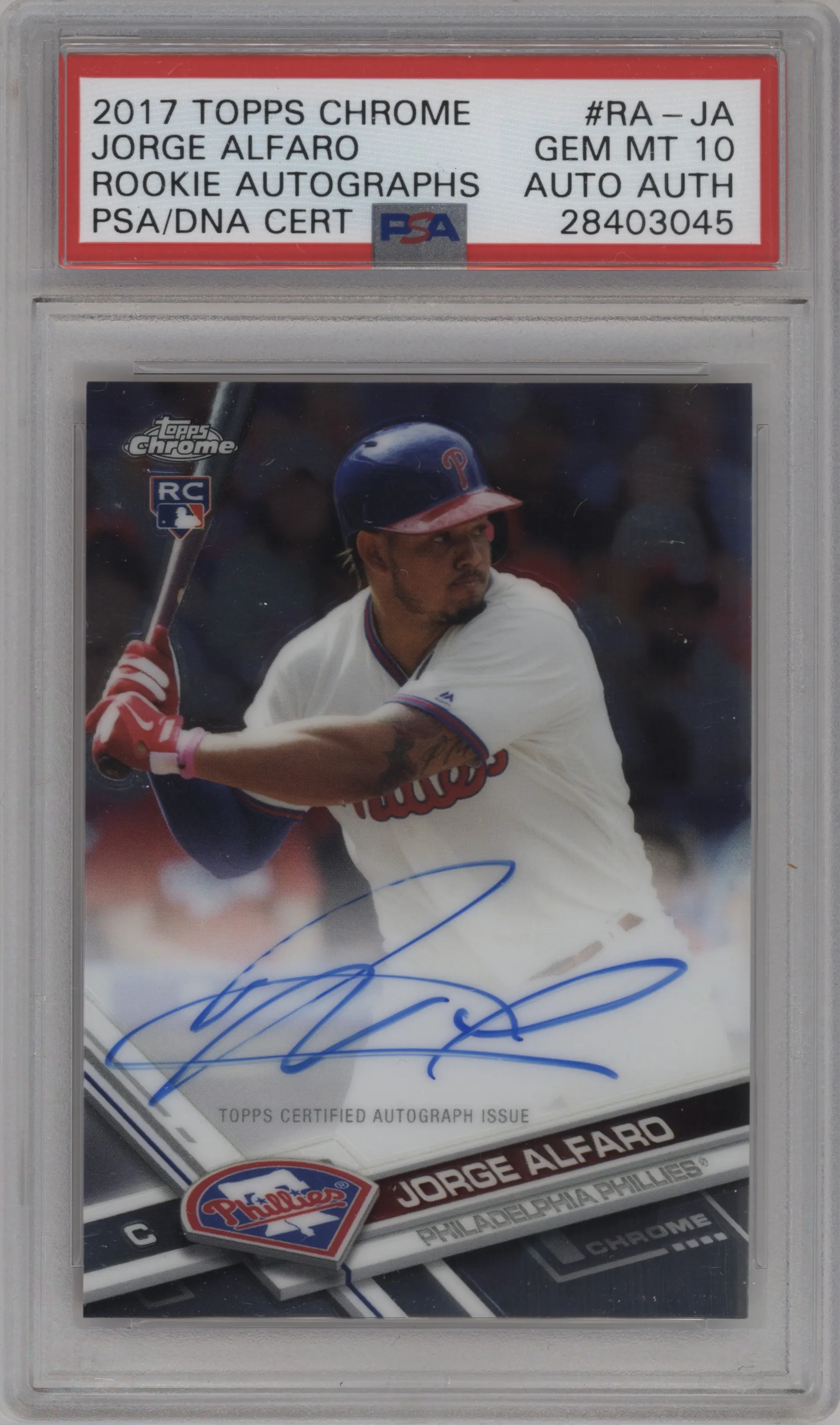 2017 Topps Chrome Rke.Auto Jorge Alfaro #RA-JA PSA 10